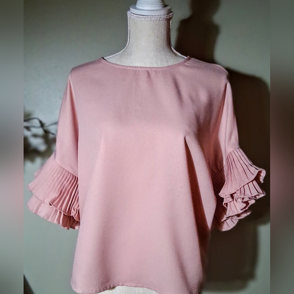 Elegant Pink Ruffle Sleeve Top - "Love Letter Collection" - M